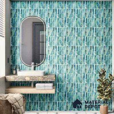 Faux Subway Wall Tile TL 04393 Artefic Aqua Blue 1 ft x 1 ft Matte Finish Ceramic Tile - 9 mm | Suitable For Kitchen, Bathroom, Dining Area | Please Expect a Slight Variation of Pattern