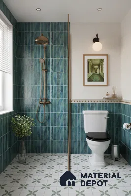 Faux Subway Wall Tile TL 04393 Artefic Aqua Blue 1 ft x 1 ft Matte Finish Ceramic Tile - 9 mm | Suitable For Kitchen, Bathroom, Dining Area | Please Expect a Slight Variation of Pattern