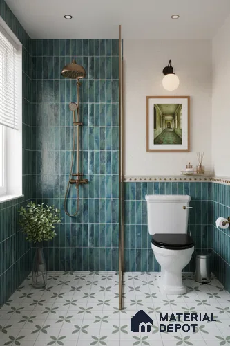 Faux Subway Wall Tile TL 04393 Artefic Aqua Blue 1 ft x 1 ft Matte Finish Ceramic Tile - 9 mm | Suitable For Kitchen, Bathroom, Dining Area | Please Expect a Slight Variation of Pattern