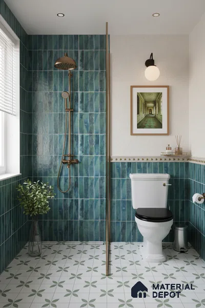 Faux Subway Wall Tile TL 04393 Artefic Aqua Blue 1 ft x 1 ft Matte Finish Ceramic Tile - 9 mm | Suitable For Kitchen, Bathroom, Dining Area | Please Expect a Slight Variation of Pattern