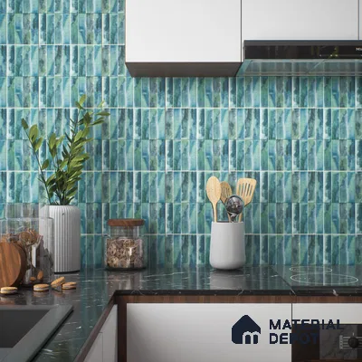 Faux Subway Wall Tile TL 04393 Artefic Aqua Blue 1 ft x 1 ft Matte Finish Ceramic Tile - 9 mm | Suitable For Kitchen, Bathroom, Dining Area | Please Expect a Slight Variation of Pattern