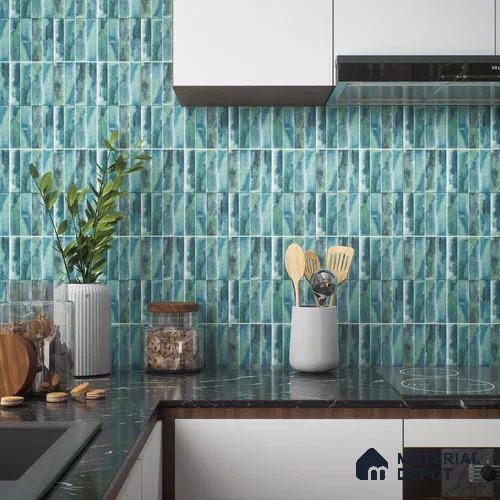 Faux Subway Wall Tile TL 04393 Artefic Aqua Blue 1 ft x 1 ft Matte Finish Ceramic Tile - 9 mm | Suitable For Kitchen, Bathroom, Dining Area | Please Expect a Slight Variation of Pattern