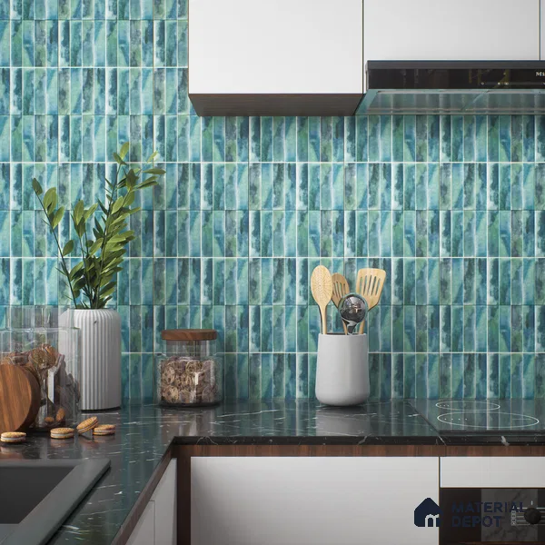 Faux Subway Wall Tile TL 04393 Artefic Aqua Blue 1 ft x 1 ft Matte Finish Ceramic Tile - 9 mm | Suitable For Kitchen, Bathroom, Dining Area | Please Expect a Slight Variation of Pattern
