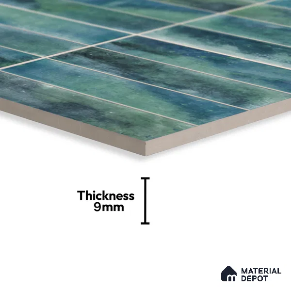 Faux Subway Wall Tile TL 04393 Artefic Aqua Blue 1 ft x 1 ft Matte Finish Ceramic Tile - 9 mm | Suitable For Kitchen, Bathroom, Dining Area | Please Expect a Slight Variation of Pattern