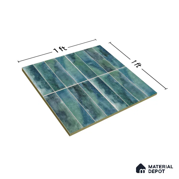 Faux Subway Wall Tile TL 04393 Artefic Aqua Blue 1 ft x 1 ft Matte Finish Ceramic Tile - 9 mm | Suitable For Kitchen, Bathroom, Dining Area | Please Expect a Slight Variation of Pattern