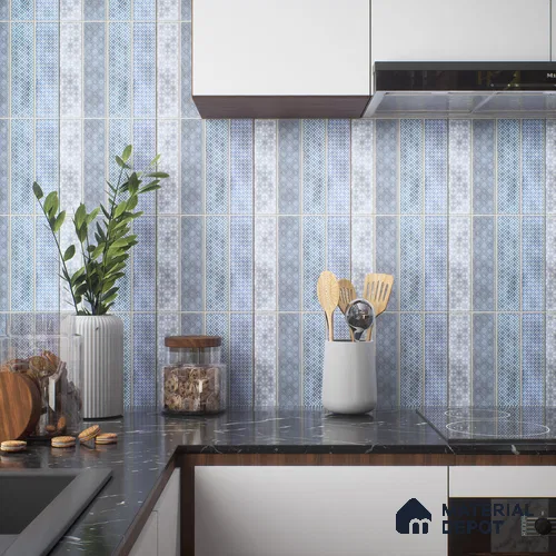 Faux Subway Wall Tile TL 04393 B Artefic Vibrant Blue 1 ft x 1 ft Matte Finish Ceramic Tile - 9 mm | Suitable For Kitchen, Bathroom, Dining Area | Please Expect a Slight Variation of Pattern