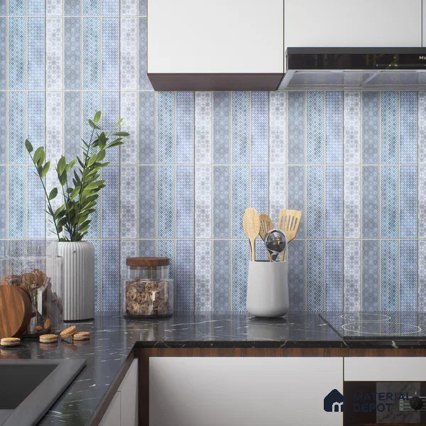 Faux Subway Wall Tile TL 04393 B Artefic Vibrant Blue 1 ft x 1 ft Matte Finish Ceramic Tile - 9 mm | Suitable For Kitchen, Bathroom, Dining Area | Please Expect a Slight Variation of Pattern