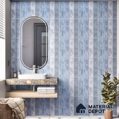 Faux Subway Wall Tile TL 04393 B Artefic Vibrant Blue 1 ft x 1 ft Matte Finish Ceramic Tile - 9 mm | Suitable For Kitchen, Bathroom, Dining Area | Please Expect a Slight Variation of Pattern