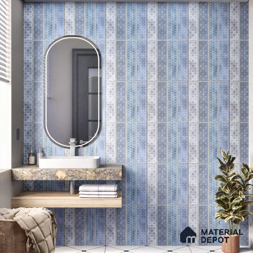 Faux Subway Wall Tile TL 04393 B Artefic Vibrant Blue 1 ft x 1 ft Matte Finish Ceramic Tile - 9 mm | Suitable For Kitchen, Bathroom, Dining Area | Please Expect a Slight Variation of Pattern