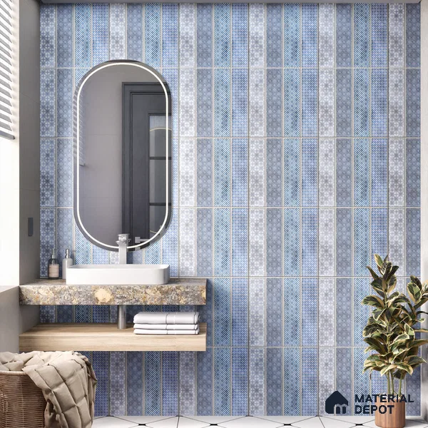 Faux Subway Wall Tile TL 04393 B Artefic Vibrant Blue 1 ft x 1 ft Matte Finish Ceramic Tile - 9 mm | Suitable For Kitchen, Bathroom, Dining Area | Please Expect a Slight Variation of Pattern