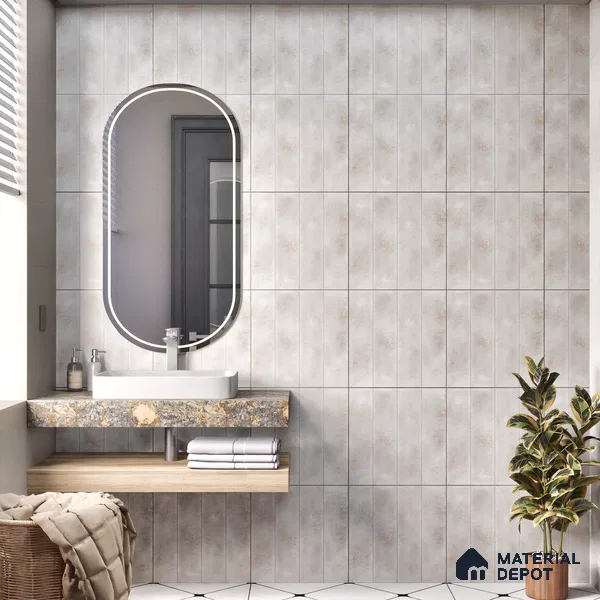 Faux Subway Wall Tile TL 04393 D Artefic Cement Grey 1 ft x 1 ft Matte Finish Ceramic Tile - 9 mm | Suitable For Kitchen, Bathroom, Dining Area | Please Expect a Slight Variation of Pattern
