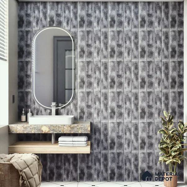 Faux Subway Wall Tile TL 04393 E Artefic Noir Black 1 ft x 1 ft Matte Finish Ceramic Tile - 9 mm | Suitable For Kitchen, Bathroom, Dining Area | Please Expect a Slight Variation of Pattern