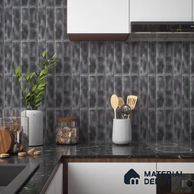Faux Subway Wall Tile TL 04393 E Artefic Noir Black 1 ft x 1 ft Matte Finish Ceramic Tile - 9 mm | Suitable For Kitchen, Bathroom, Dining Area | Please Expect a Slight Variation of Pattern