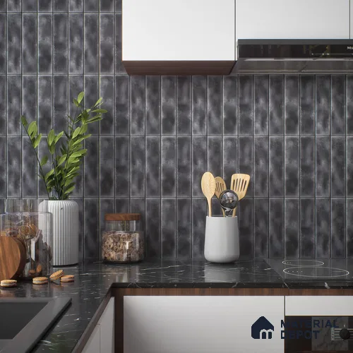Faux Subway Wall Tile TL 04393 E Artefic Noir Black 1 ft x 1 ft Matte Finish Ceramic Tile - 9 mm | Suitable For Kitchen, Bathroom, Dining Area | Please Expect a Slight Variation of Pattern