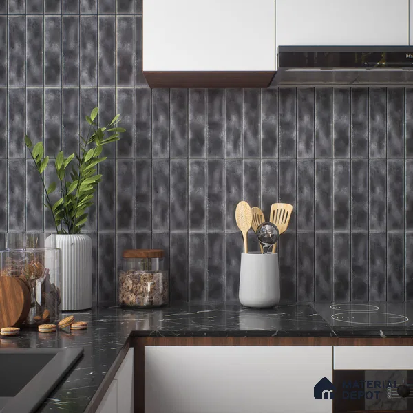Faux Subway Wall Tile TL 04393 E Artefic Noir Black 1 ft x 1 ft Matte Finish Ceramic Tile - 9 mm | Suitable For Kitchen, Bathroom, Dining Area | Please Expect a Slight Variation of Pattern