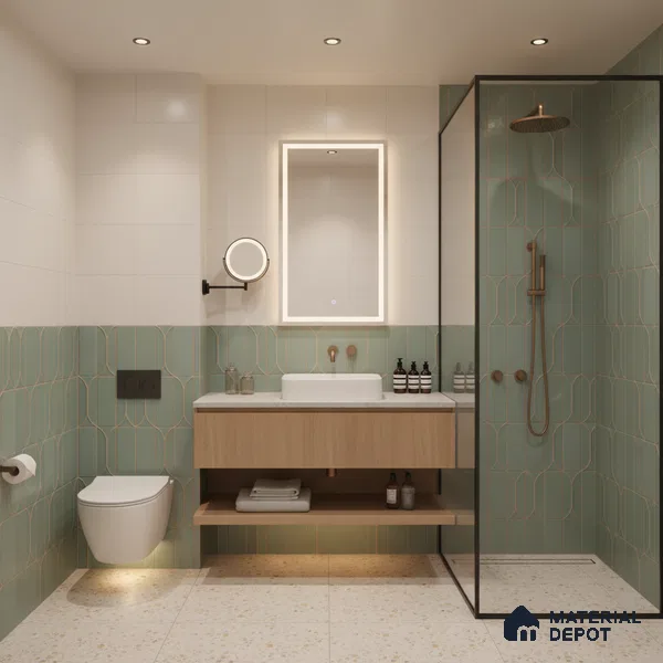 Faux Subway Wall Tile TL 04394 C Fenix Green 1 ft x 1 ft Matte Finish Ceramic Tile - 9 mm | Suitable For Kitchen, Bathroom, Dining Area | Please Expect a Slight Variation of Pattern
