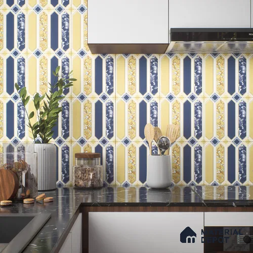 Moroccan Floor & Wall Tile TL 04395 Picket 01 Decor 1 ft x 1 ft Matte Finish Ceramic Tile - 9 mm | Suitable For Kitchen, Bathroom, Basin Area | Please Expect a Slight Variation of Pattern