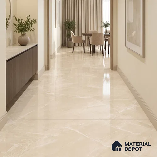 Marble Floor & Wall Tile TL 04397 C Endless Dover Crema 6 ft x 4 ft Glossy Finish Vitrified Tile - 9 mm | Suitable For Living Room, Bedroom & Dining Area