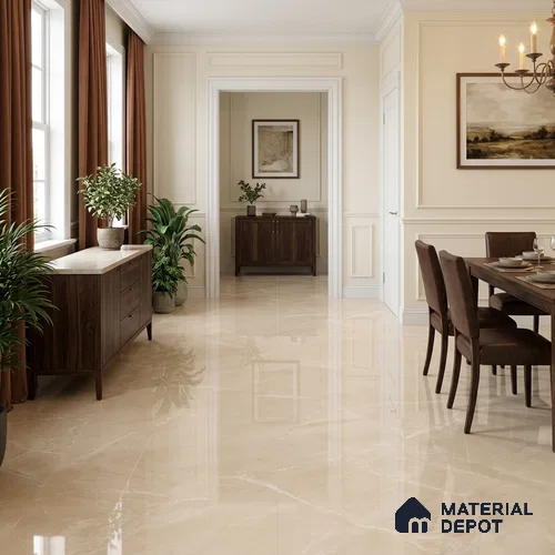 Marble Floor & Wall Tile TL 04397 E Endless Dover Crema 6 ft x 4 ft Pearl Finish Vitrified Tile - 9 mm | Suitable For Living Room, Bedroom & Dining Area
