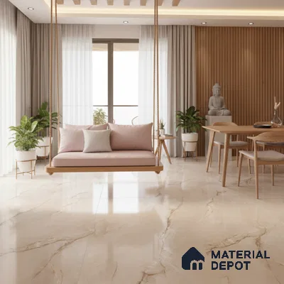Budget Friendly Large Format Marble Floor Tile TL 04399 Luminus Crema Glossy Finish Vitrified Colorbody Tile - 15 mm | Suitable for Living Room, Bedroom, Office | Adhesive and Spacers Must be Used During Installation