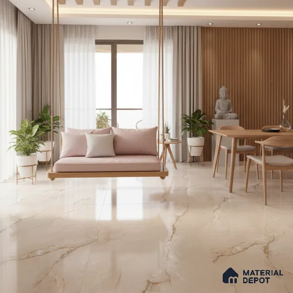 Budget Friendly Large Format Marble Floor Tile TL 04399 Luminus Crema Glossy Finish Vitrified Colorbody Tile - 15 mm | Suitable for Living Room, Bedroom, Office | Adhesive and Spacers Must be Used During Installation
