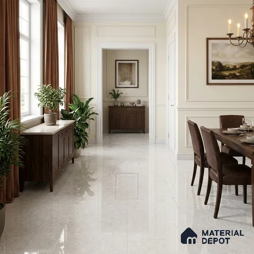 Marble Floor & Wall Tile TL 04401 G Avira Bianco 6 ft x 4 ft Pearl Finish Vitrified Tile - 9 mm | Suitable For Living Room, Bedroom & Dining Area