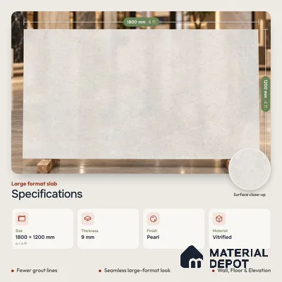 Marble Floor & Wall Tile TL 04401 G Avira Bianco 6 ft x 4 ft Pearl Finish Vitrified Tile - 9 mm | Suitable For Living Room, Bedroom & Dining Area