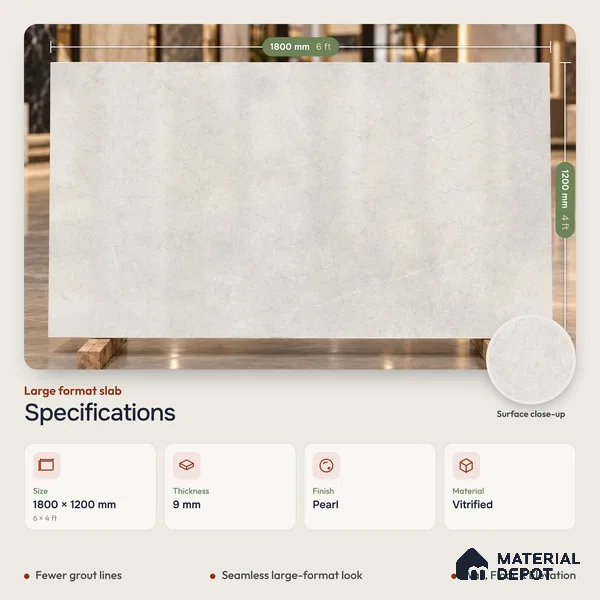 Marble Floor & Wall Tile TL 04401 G Avira Bianco 6 ft x 4 ft Pearl Finish Vitrified Tile - 9 mm | Suitable For Living Room, Bedroom & Dining Area