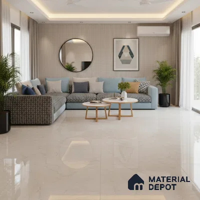 Large Format Marble Floor Tile TL 04402 Cevino White Glossy Finish Vitrified Colorbody Tile - 15 mm | Suitable for Living Room, Bedroom, Office | Adhesive and Spacers Must be Used During Installation