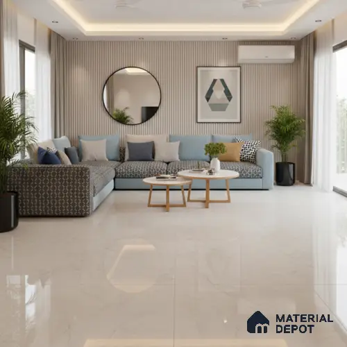 Large Format Marble Floor Tile TL 04402 Cevino White Glossy Finish Vitrified Colorbody Tile - 15 mm | Suitable for Living Room, Bedroom, Office | Adhesive and Spacers Must be Used During Installation