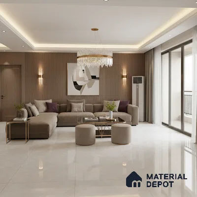 Large Format Marble Floor Tile TL 04404 Endless Dover Bianco Glossy Finish Vitrified Colorbody Tile - 15 mm | Suitable for Living Room, Bedroom, Office | Adhesive and Spacers Must be Used During Installation