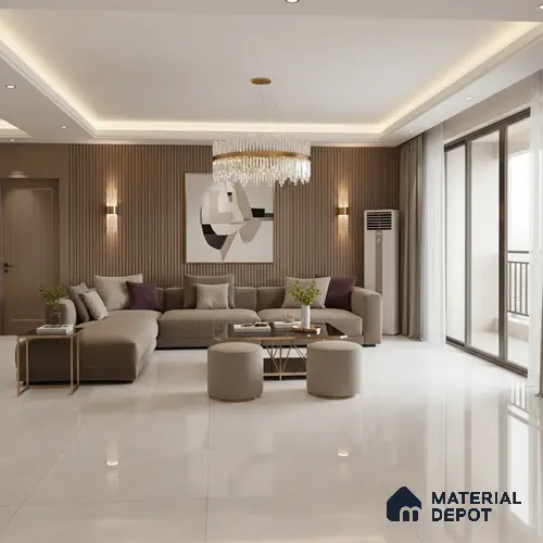 Large Format Marble Floor Tile TL 04404 Endless Dover Bianco Glossy Finish Vitrified Colorbody Tile - 15 mm | Suitable for Living Room, Bedroom, Office | Adhesive and Spacers Must be Used During Installation
