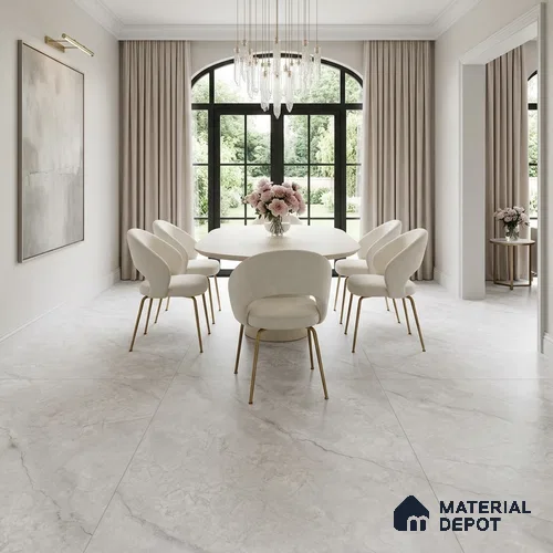 Marble Floor Tile TL 04405 D Endless Prisma white 6 ft x 4 ft Matte Carving Finish Colorbody Vitrified Tile - 15 mm | Suitable For Living Room, Bedroom & Dining Area