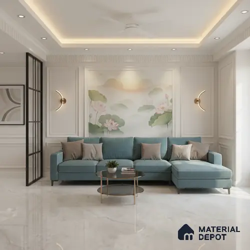 Large Format Marble Floor Tile TL 04405 Endless Prisma White Glossy Finish Vitrified Colorbody Tile - 15 mm | Suitable for Living Room, Bedroom, Office | Adhesive and Spacers Must be Used During Installation