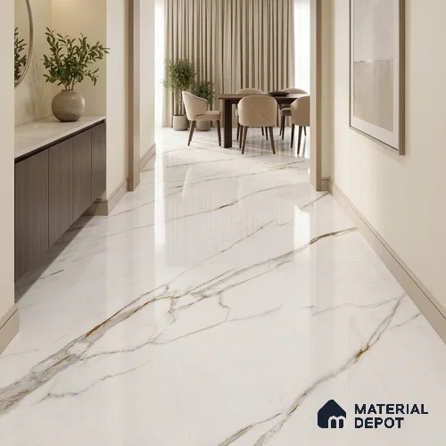 Marble Floor & Wall Tile TL 04408 C Statuario Berlin 6 ft x 4 ft Glossy Finish Vitrified Tile - 9 mm | Suitable For Living Room, Bedroom & Dining Area
