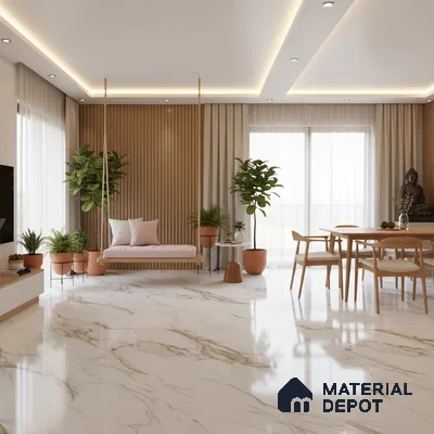 Large Format Marble Floor Tile TL 04408 Statuario Berlin Glossy Finish Vitrified Colorbody Tile - 15 mm | Suitable for Living Room, Bedroom, Office | Adhesive and Spacers Must be Used During Installation