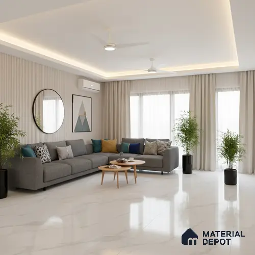 Large Format Marble Floor Tile TL 04409 Statuario Oracle Glossy Finish Vitrified Colorbody Tile - 15 mm | Suitable for Living Room, Bedroom, Office | Adhesive and Spacers Must be Used During Installation
