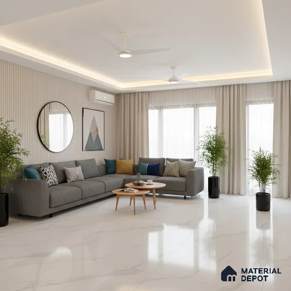 Large Format Marble Floor Tile TL 04409 Statuario Oracle Glossy Finish Vitrified Colorbody Tile - 15 mm | Suitable for Living Room, Bedroom, Office | Adhesive and Spacers Must be Used During Installation