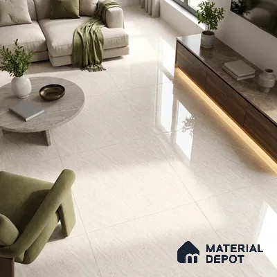 Marble Double Charge Wall & Floor Tile TL 04551 Off-White 4 ft x 2 ft Glossy Finish Vitrified Tile - 9 mm | Suitable For Living Room, Bedroom, Dining