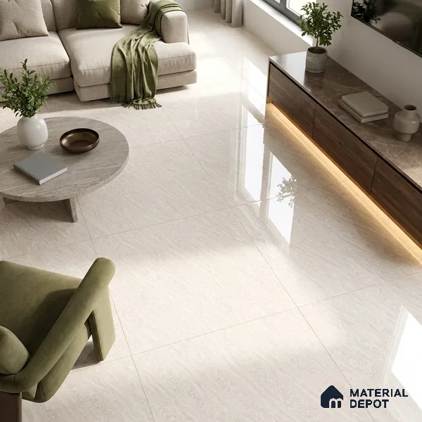 Marble Double Charge Wall & Floor Tile TL 04551 Off-White 4 ft x 2 ft Glossy Finish Vitrified Tile - 9 mm | Suitable For Living Room, Bedroom, Dining