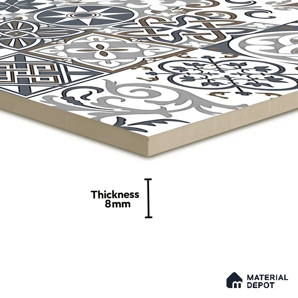 Moroccan Floor & Wall Tile TL 04670 C Florencia Cold Deco Gray 2 ft x 2 ft - Porcelain Matte Finish 8 mm | Suitable For Kitchen, Balcony, Dining Area | Please Expect a Slight Variation of Pattern