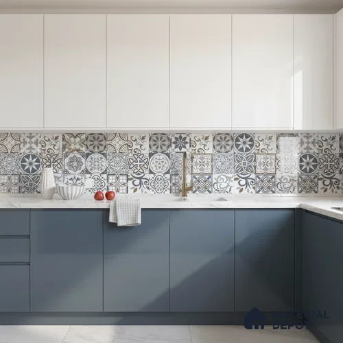 Moroccan Floor & Wall Tile TL 04670 C Florencia Cold Deco Gray 2 ft x 2 ft -  Porcelain Matte Finish 8 mm | Suitable For Kitchen, Balcony, Dining Area | Please Expect a Slight Variation of Pattern