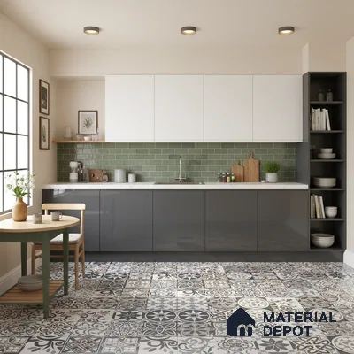 Moroccan Floor & Wall Tile TL 04670 C Florencia Cold Deco Gray 2 ft x 2 ft -  Porcelain Matte Finish 8 mm | Suitable for Kitchen, Bathroom, Dining Area | Please Expect a Slight Variation of Pattern (Sample)