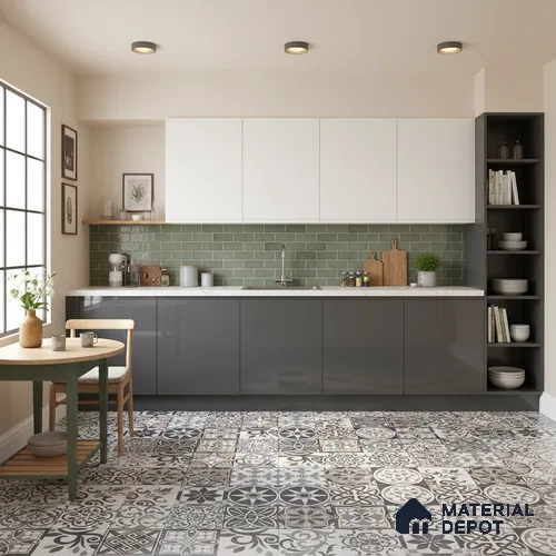 Moroccan Floor & Wall Tile TL 04670 C Florencia Cold Deco Gray 2 ft x 2 ft - Porcelain Matte Finish 8 mm | Suitable For Kitchen, Balcony, Dining Area | Please Expect a Slight Variation of Pattern