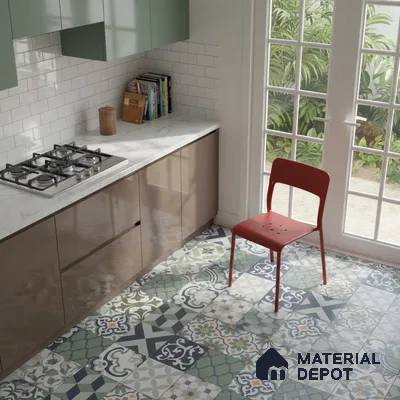 Moroccan Floor & Wall Tile TL 04670 E Florencia Flora Green 2 ft x 2 ft -  Porcelain Matte Finish 8 mm | Suitable for Kitchen, Bathroom, Dining Area | Please Expect a Slight Variation of Pattern