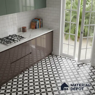 Moroccan Floor & Wall Tile TL 04671 B Monochrome 2 ft x 2 ft -  Porcelain Matte Finish 8 mm | Suitable for Kitchen, Bathroom, Dining Area | Please Expect a Slight Variation of Pattern