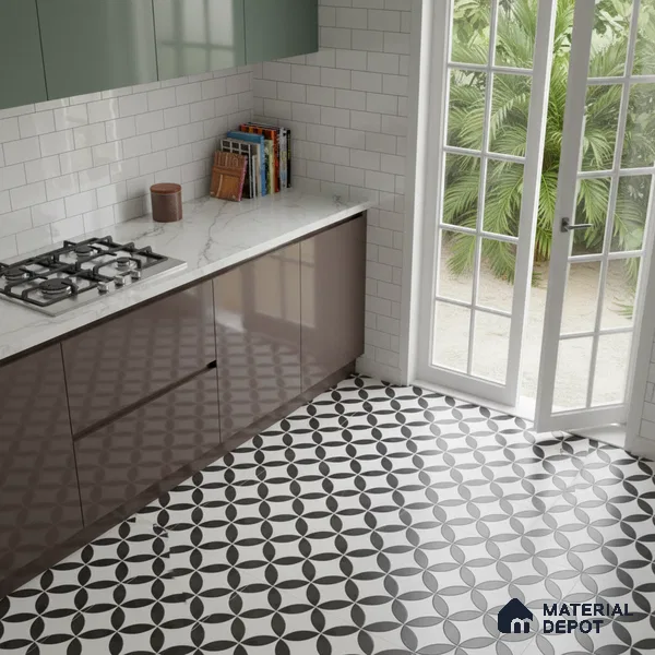 Moroccan Floor & Wall Tile TL 04671 B Monochrome 2 ft x 2 ft -  Porcelain Matte Finish 8 mm | Suitable for Kitchen, Bathroom, Dining Area | Please Expect a Slight Variation of Pattern