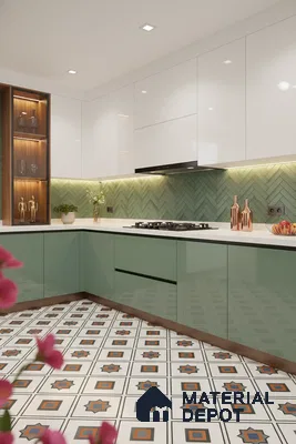 Faux Subway Wall Tile TL 04684 B Herringbone Solara Amery Blue 2 ft x 1 ft Ceramic Glossy Finish - 9 mm | Suitable For Kitchen, Bathroom Walls and Backsplashes | Please Expect a Slight Variation of Pattern (Sample)