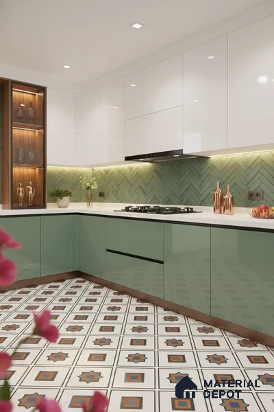 Faux Subway Wall Tile TL 04684 B Herringbone Solara Amery Blue 2 ft x 1 ft Ceramic Glossy Finish - 9 mm | Suitable For Kitchen, Bathroom Walls and Backsplashes | Please Expect a Slight Variation of Pattern (Sample)