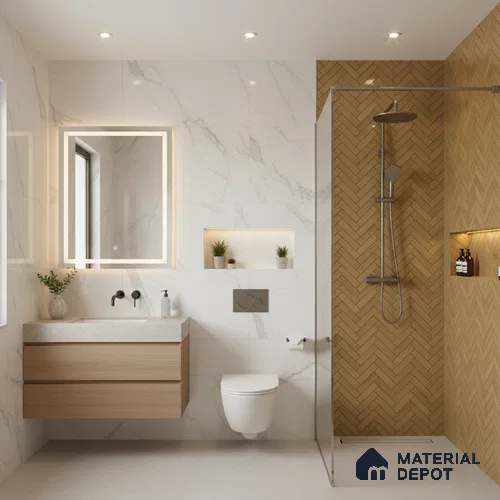 Faux Subway Wall Tile TL 04684 E Herringbone Solara Brown Olive 2 ft x 1 ft Ceramic Glossy Finish - 9 mm | Suitable For Kitchen, Bathroom Walls and Backsplashes | Please Expect a Slight Variation of Pattern